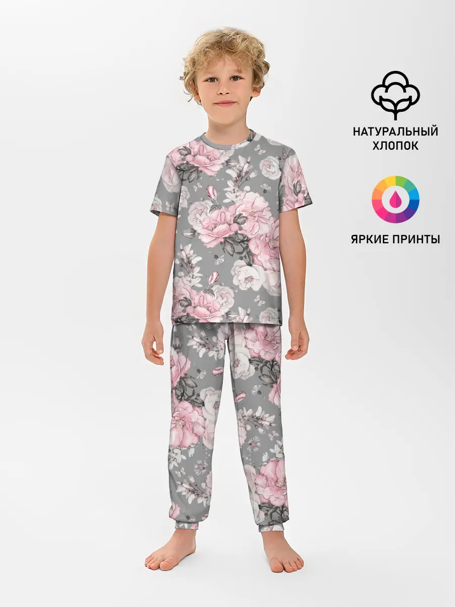 Детская пижама с брюками / Розовые розы