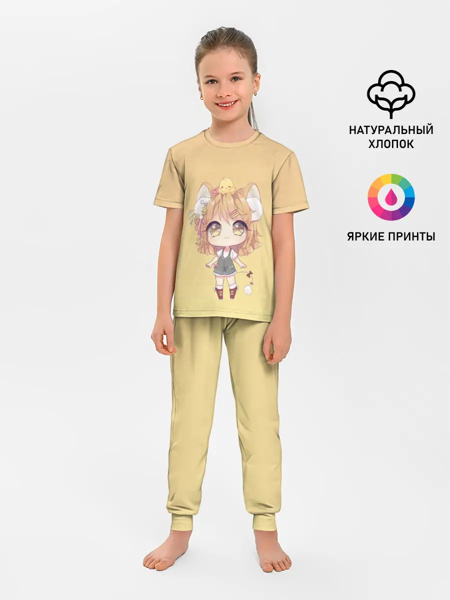 Детская пижама с брюками / малышка чиби и цыпленок