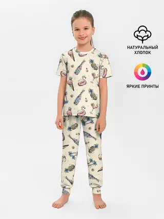 Детская пижама с брюками / Винтажный Гавайский Рисунок