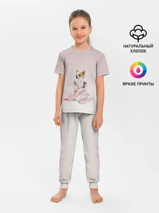 Детская пижама с брюками / собачка полотенце процедуры