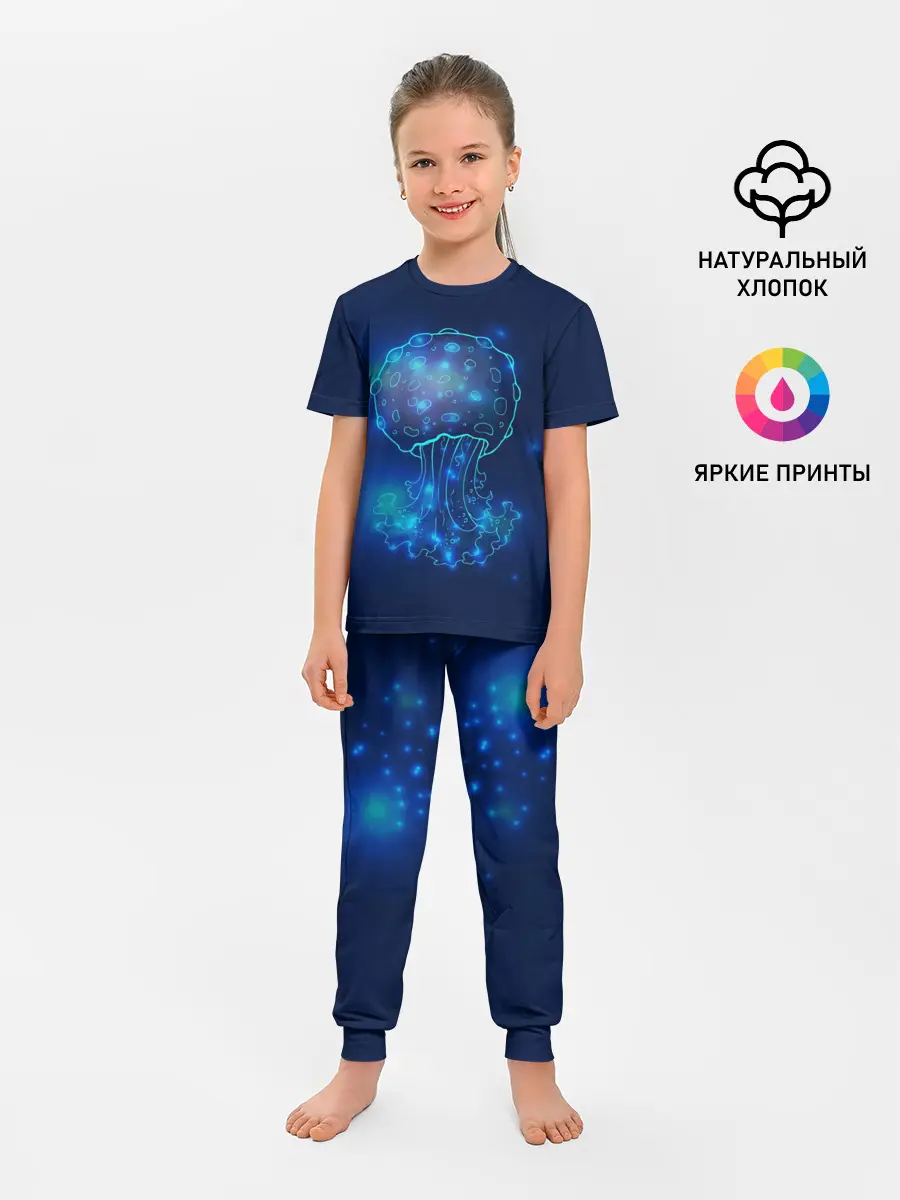 Детская пижама с брюками / Медуза на синем