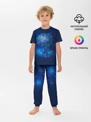 Детская пижама с брюками / Медуза на синем