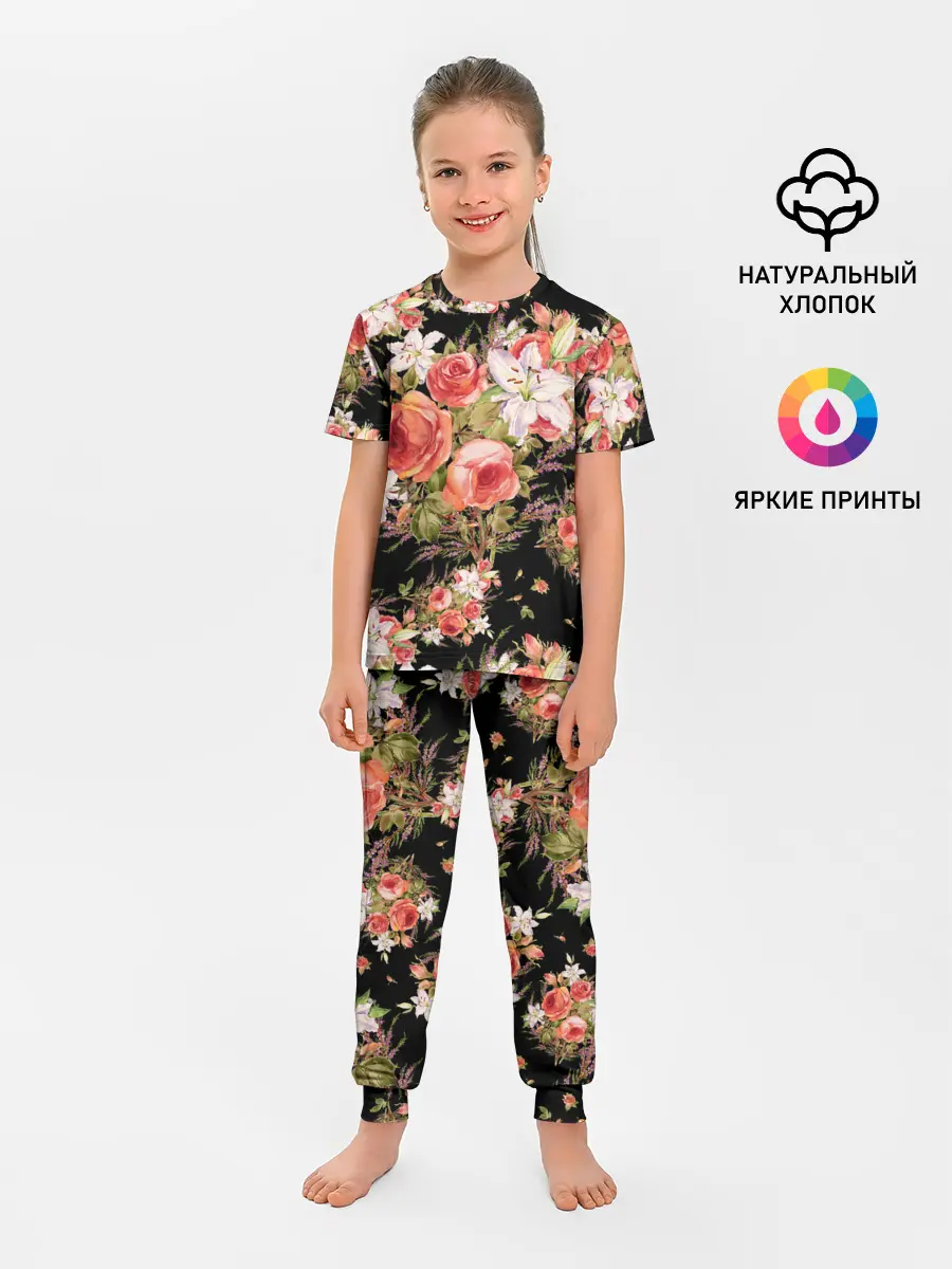 Детская пижама с брюками / Лилии и розы