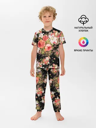 Детская пижама с брюками / Лилии и розы