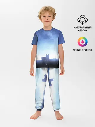 Детская пижама с брюками / силуэт корги ночь космос дымка