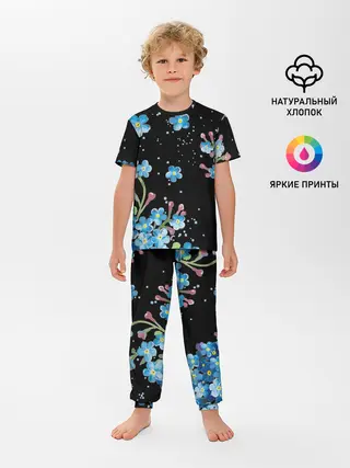 Детская пижама с брюками / Букет голубых цветов