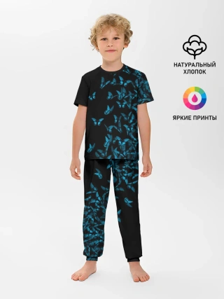Детская пижама с брюками / Синие бабочки