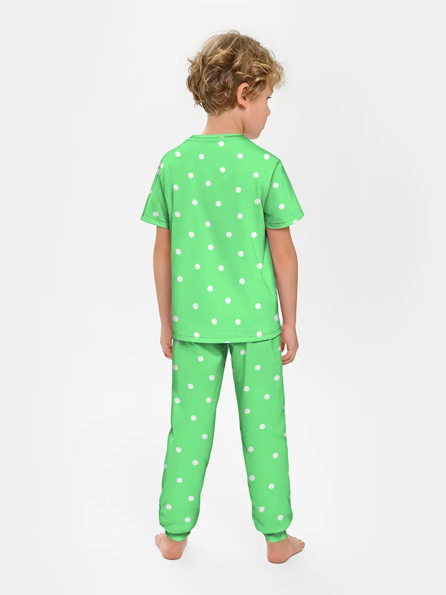 Детская пижама с брюками / Горошек на зеленом