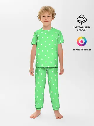 Детская пижама с брюками / Горошек на зеленом