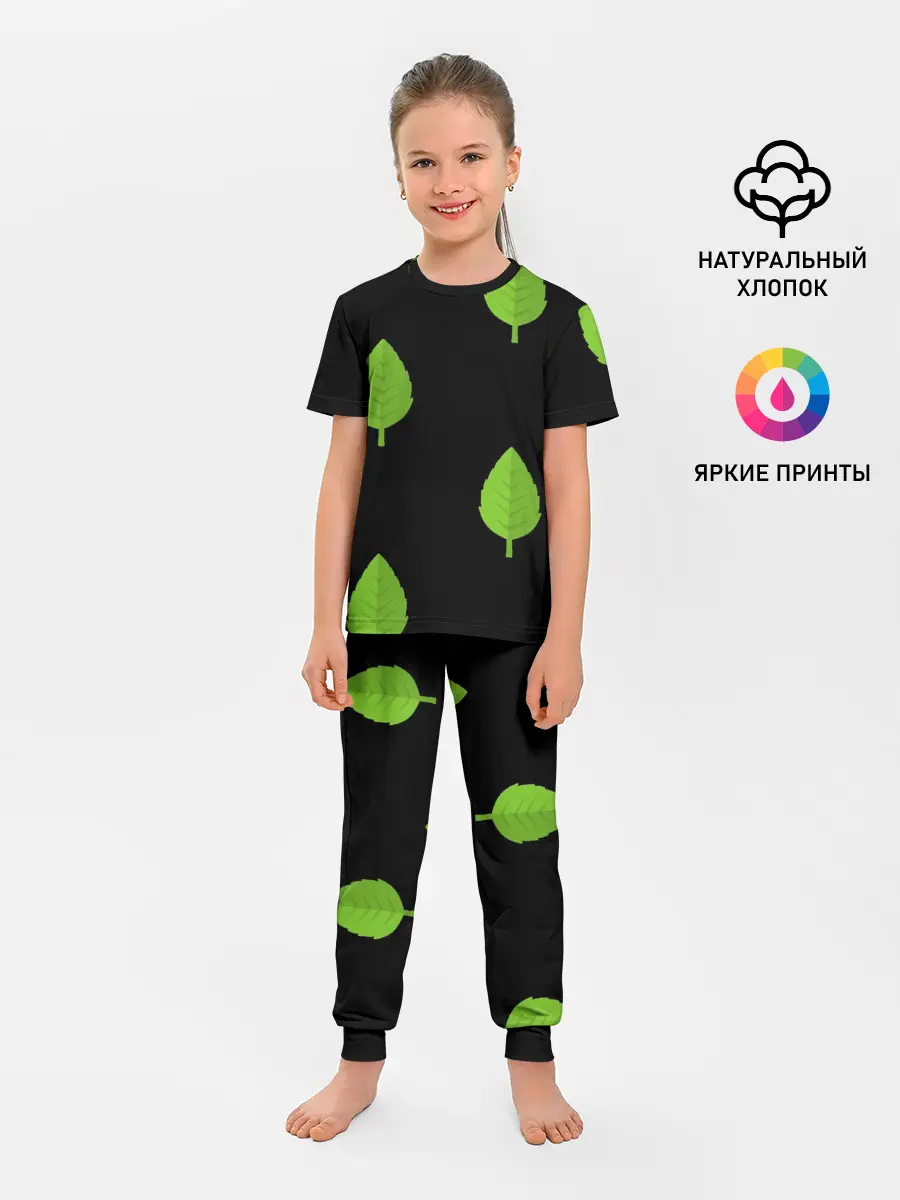 Детская пижама с брюками / Птица и листочек