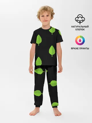 Детская пижама с брюками / Птица и листочек