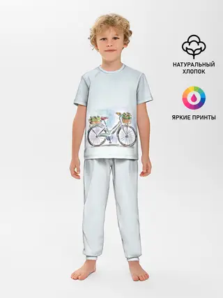 Детская пижама с брюками / акварельный велосипед