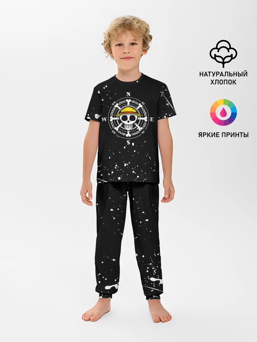 Детская пижама с брюками / ONE PIECE | ВАН ПИС ЧЕРЕП БРЫЗГИ КРАСОК