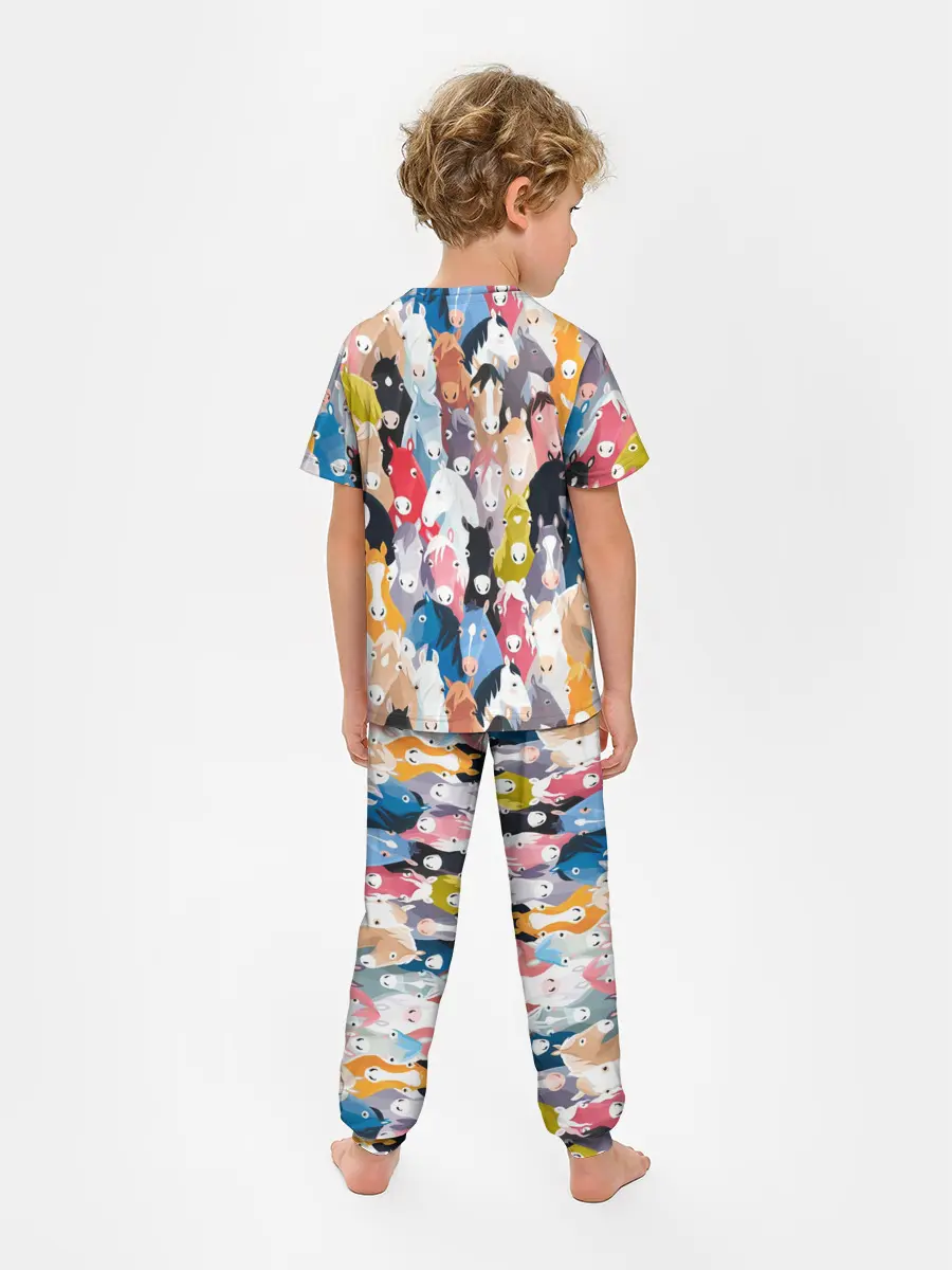 Детская пижама с брюками / цветные лошади