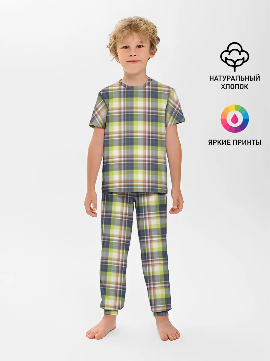 Детская пижама с брюками / Текстура в клетку