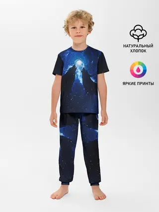 Детская пижама с брюками / Волки силуэты звездное небо