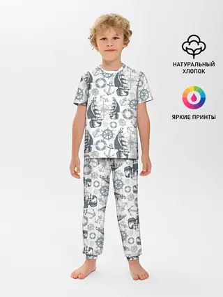 Детская пижама с брюками / Морской узор Nautical Pattern