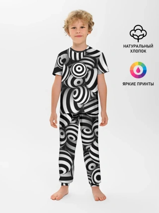 Детская пижама с брюками / Полосатые 3D круги