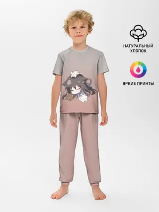 Детская пижама с брюками / малышка спит ушки котики