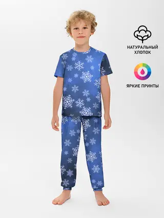 Детская пижама с брюками / Снежинки.