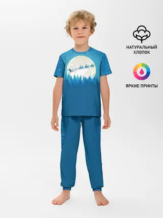 Детская пижама с брюками / Санта с Оленями