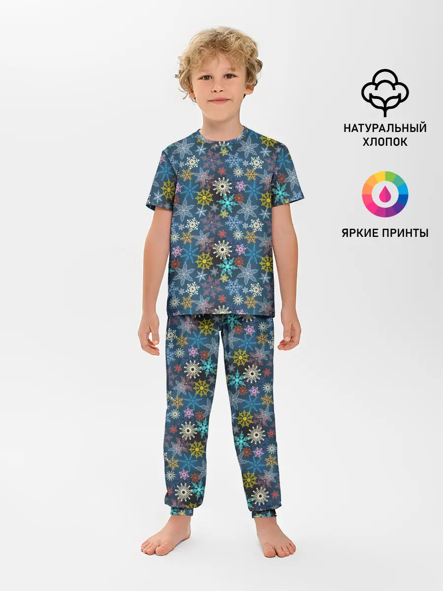 Детская пижама с брюками / Красочные Снежинки