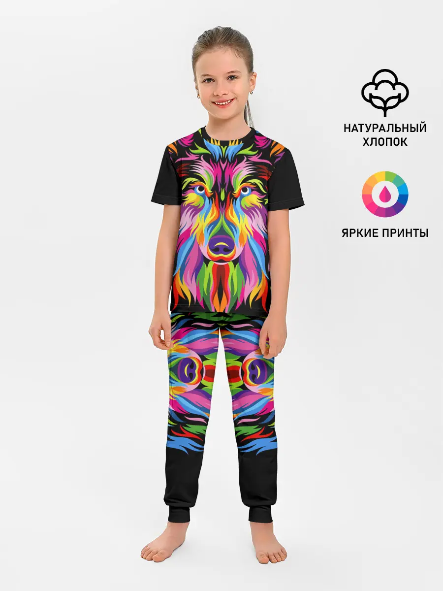 Детская пижама с брюками / Neon wolf