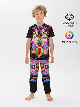 Детская пижама с брюками / Neon wolf
