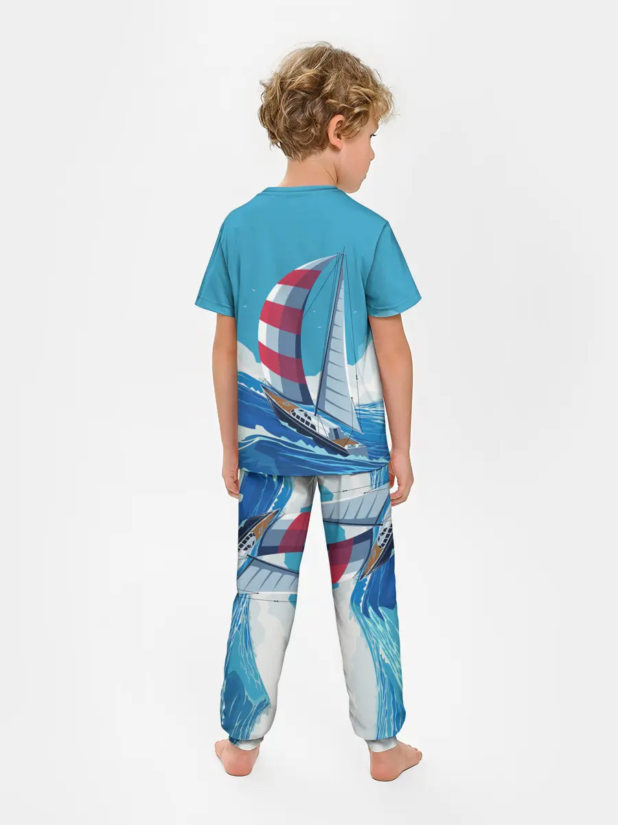 Детская пижама с брюками / ПАРУСНИК В МОРЕ | ЛЮБЛЮ МОРЕ