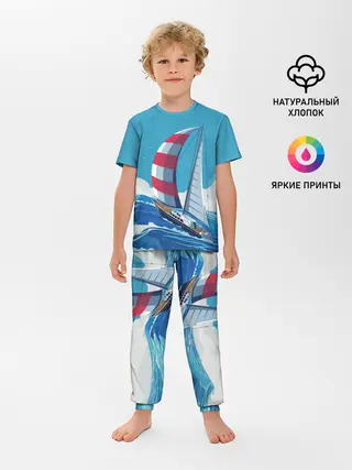 Детская пижама с брюками / ПАРУСНИК В МОРЕ | ЛЮБЛЮ МОРЕ