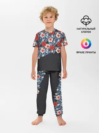 Детская пижама с брюками / Flowers with inscriptions