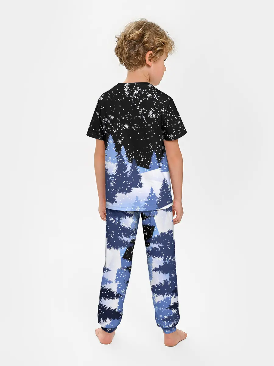 Детская пижама с брюками / Снежная ночь в зимнем лесу