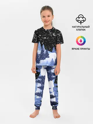 Детская пижама с брюками / Снежная ночь в зимнем лесу