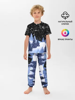 Детская пижама с брюками / Снежная ночь в зимнем лесу
