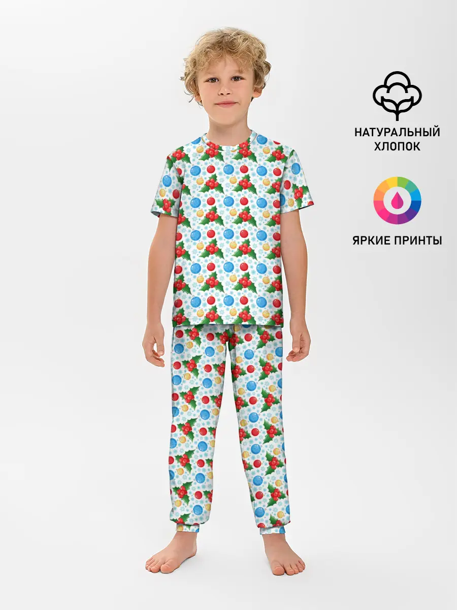 Детская пижама с брюками / Новогодняя Символика