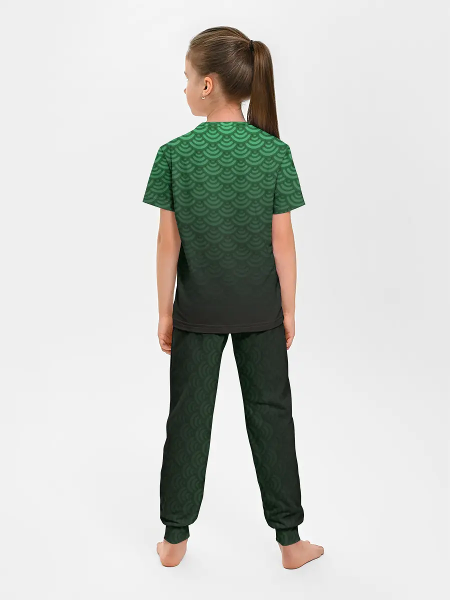 Детская пижама с брюками / Узор зеленая чешуя дракон