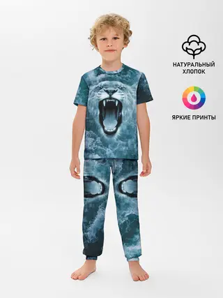Детская пижама с брюками / Львица в бушующих волнах