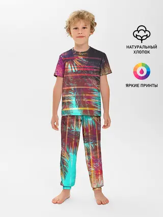 Детская пижама с брюками / Palm glitch art