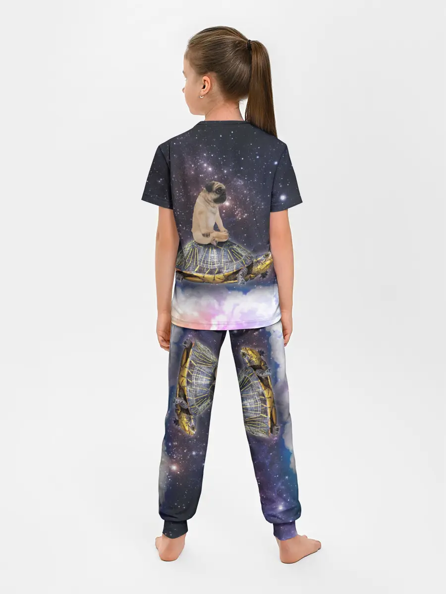 Детская пижама с брюками / Мопс на черепахе в космосе