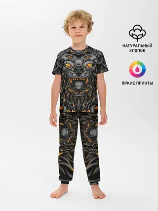 Детская пижама с брюками / Хищный лев киборг