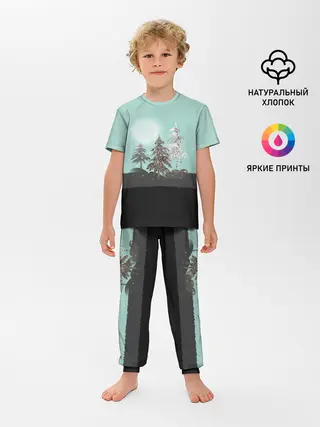 Детская пижама с брюками / Лес. Мозаичный узор