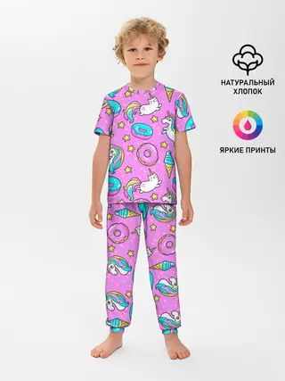Детская пижама с брюками / Единороги с пончиками