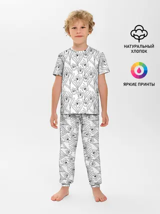 Детская пижама с брюками / Скетч. Цветы орхидеи