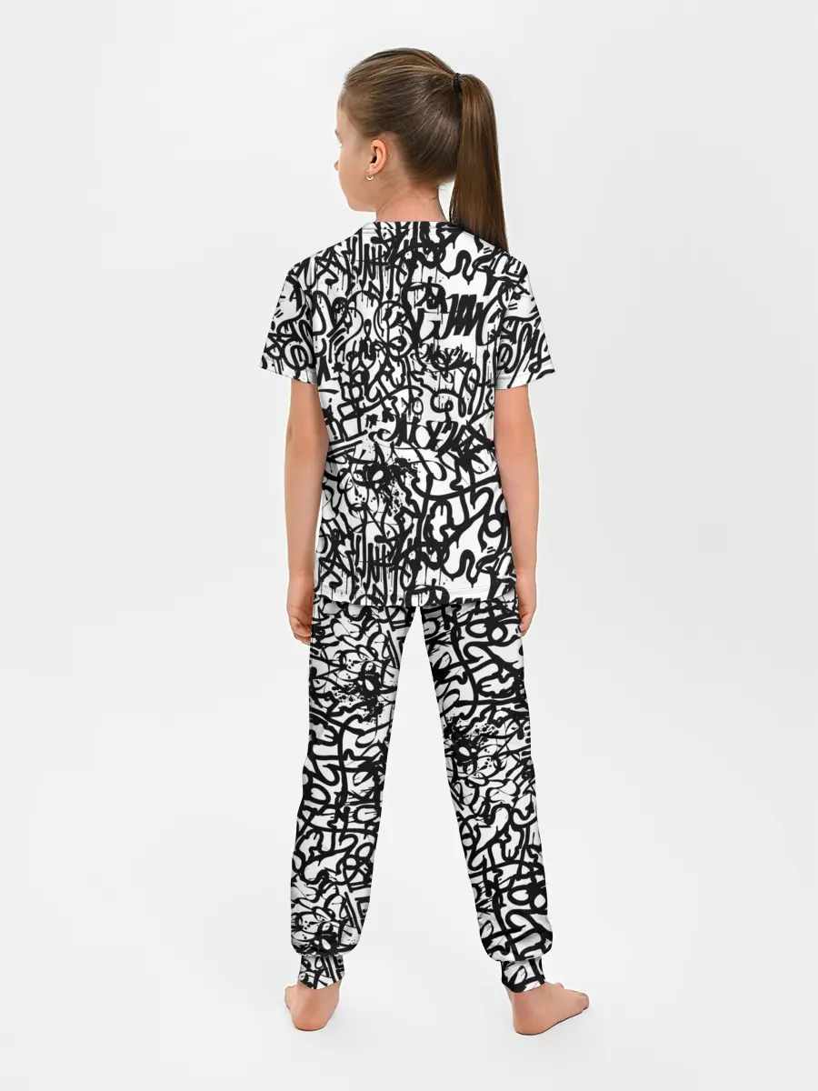 Детская пижама с брюками / Graffiti black on white