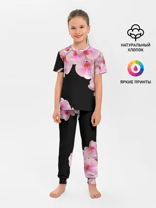 Детская пижама с брюками / Орхидеи в ночи