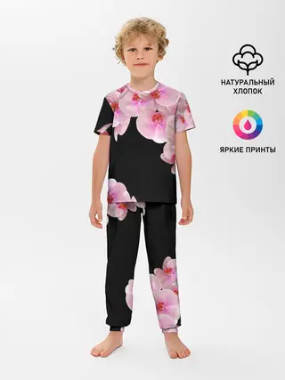 Детская пижама с брюками / Орхидеи в ночи