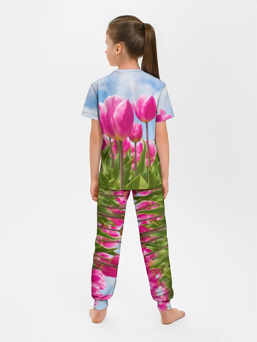 Детская пижама с брюками / Розовые тюльпаны