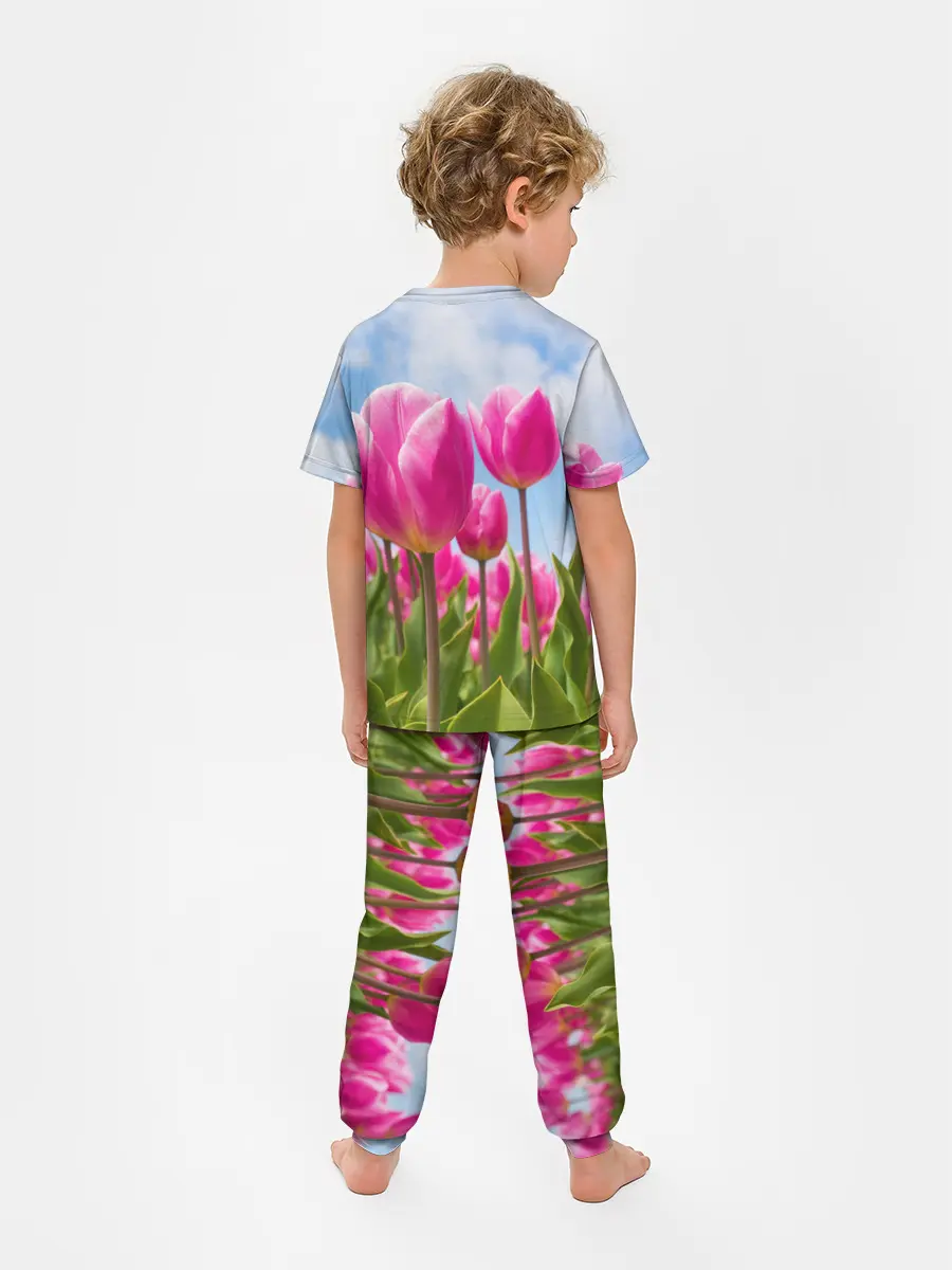 Детская пижама с брюками / Розовые тюльпаны