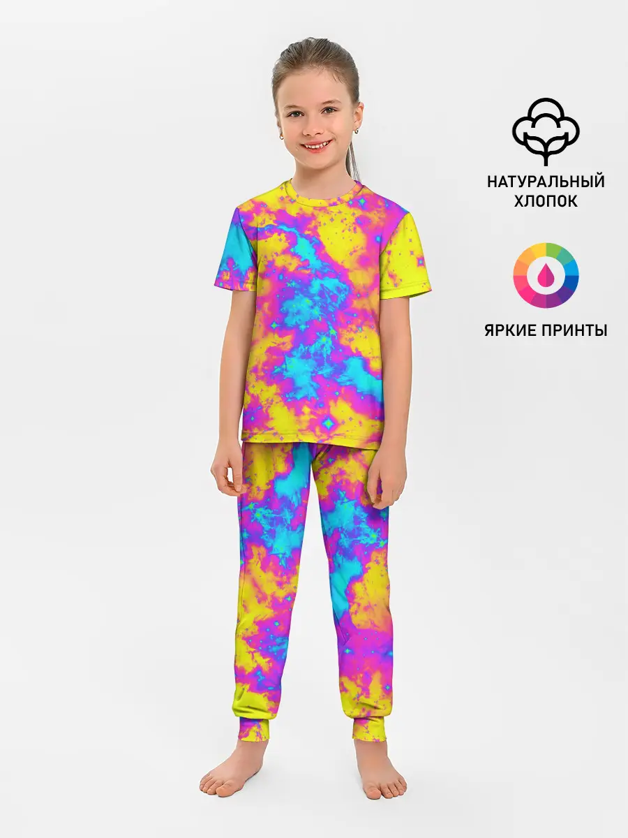 Детская пижама с брюками / Яркая абстракция космических красок