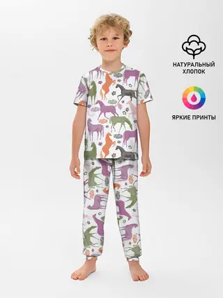 Детская пижама с брюками / лошадки